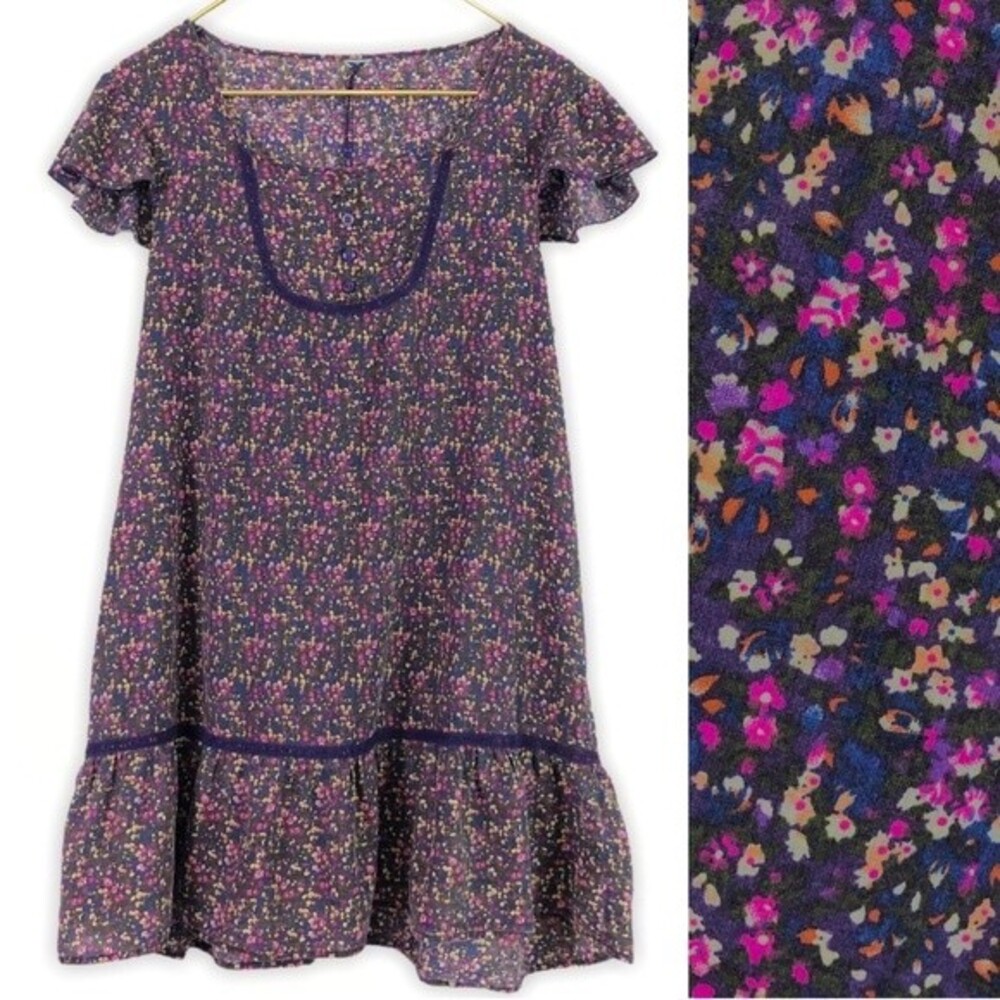 VINTAGE COTTAGECORE Floral Drop Waist Mini Dress